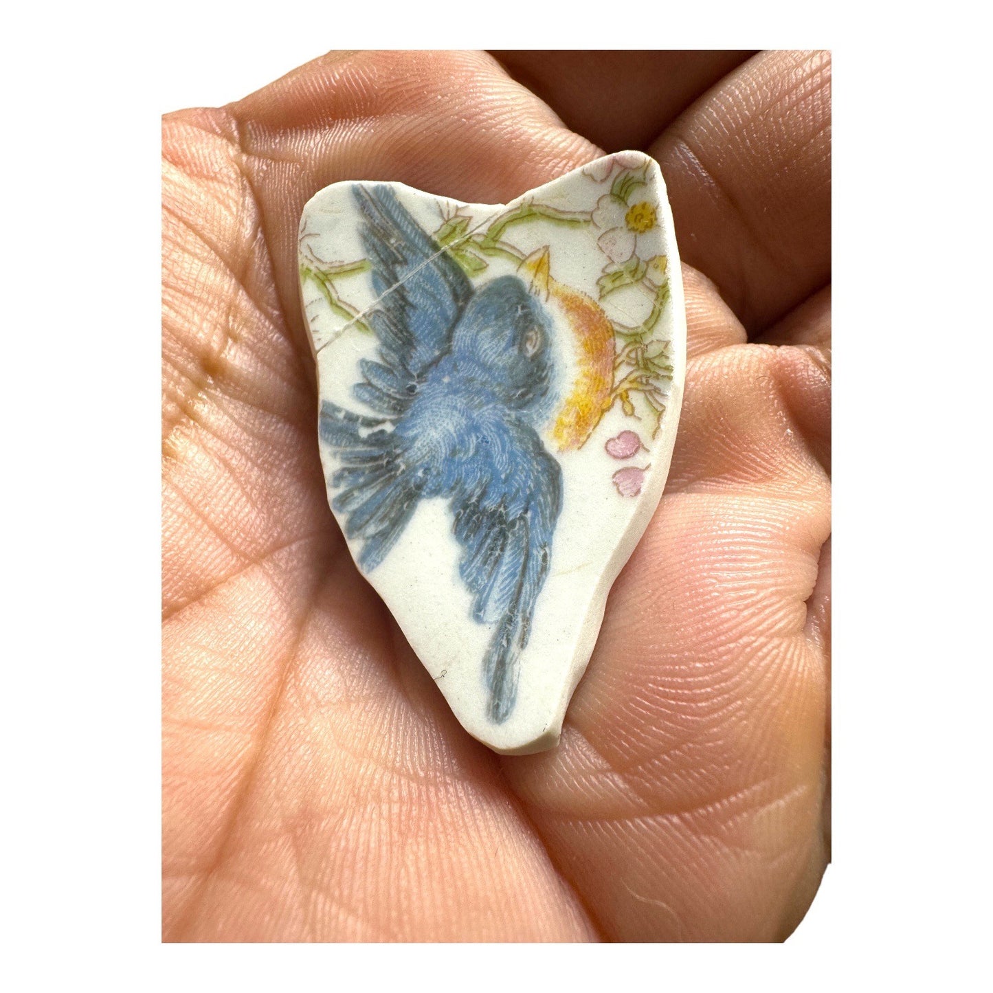 Blue Bird Broken China Pendant Silver Blend Metalwork Vintage Crystal Necklace