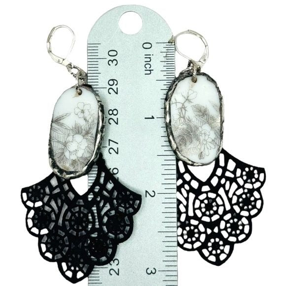 Broken China Filigree Earrings With Artisan Silverware