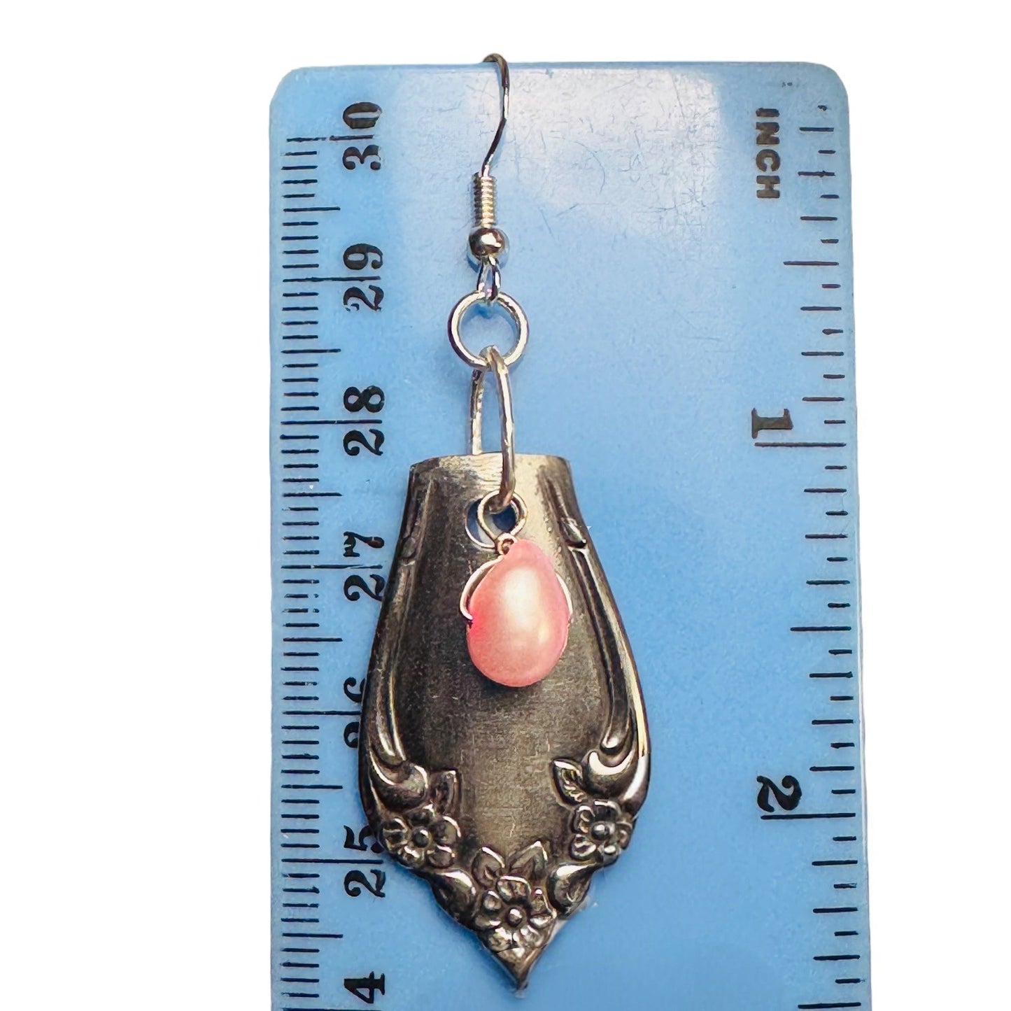 Handcrafted Spoon Earrings With Pink Freshwater Pearls & 925 Silver Hooks