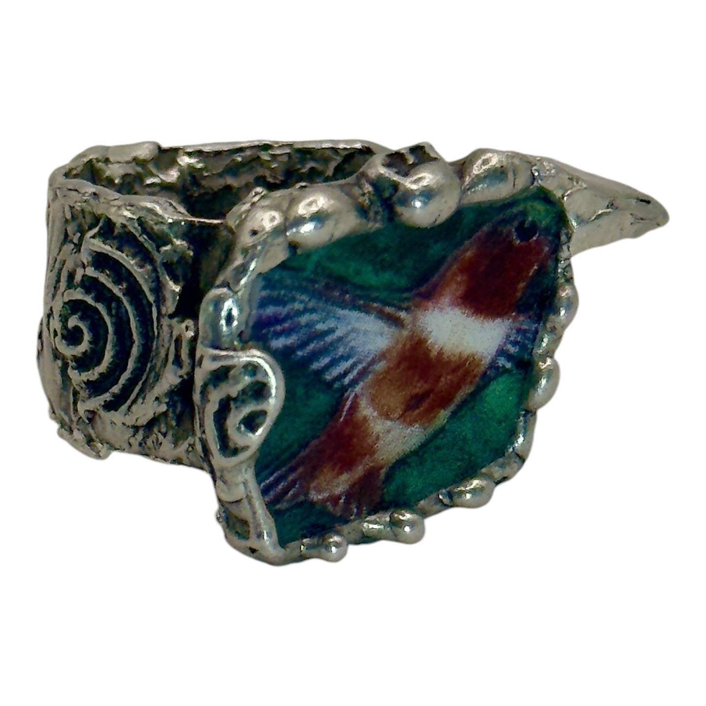 Lena Liu Hummingbird Broken China Ring Brutalist Cocktail Ring 6.5