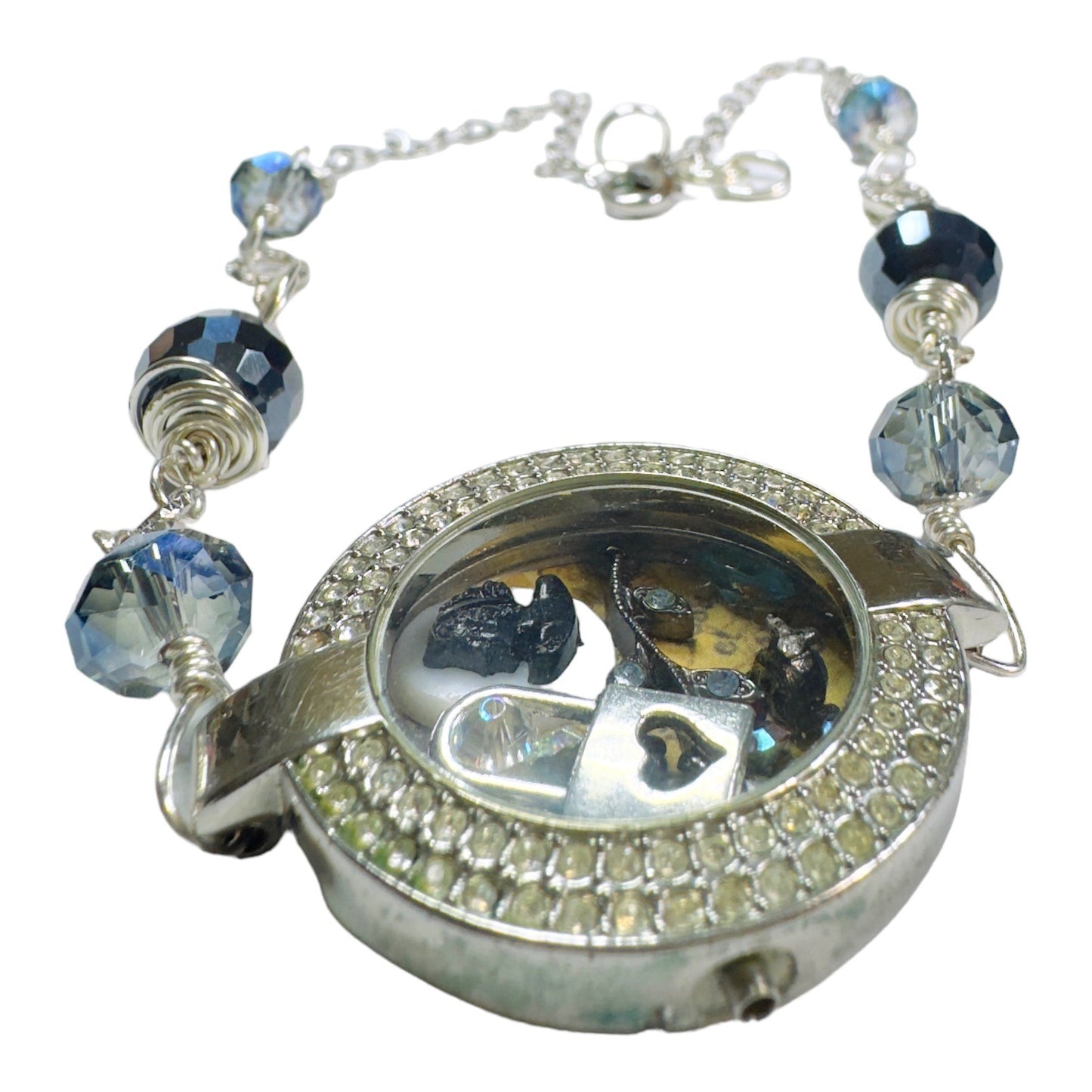 Floating Memory Pendant Reworked Watch Shell, Cameo & Swarovski Crystal Necklace