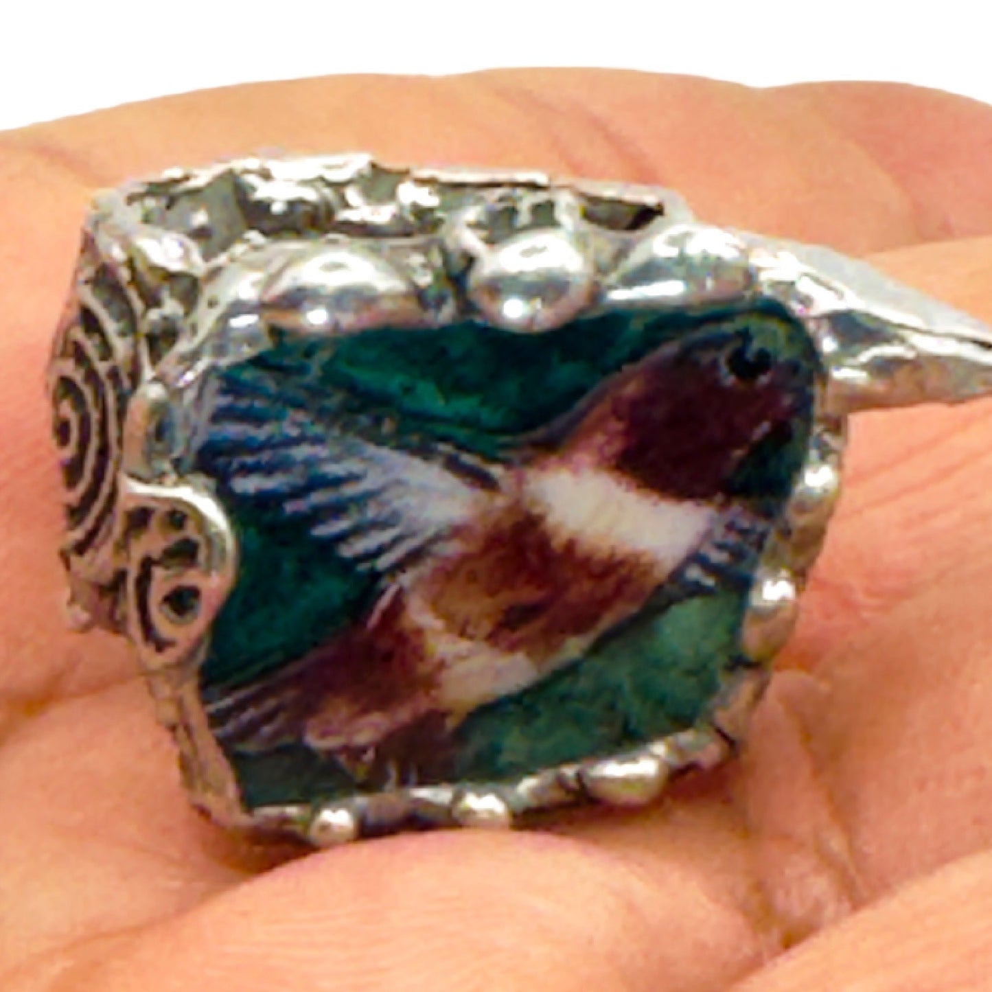 Lena Liu Hummingbird Broken China Ring Brutalist Cocktail Ring 6.5