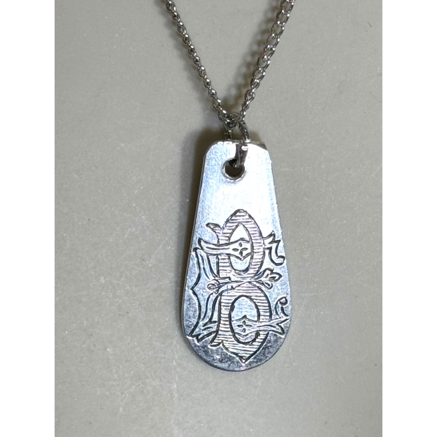Vintage Silver Spoon Monogrammed Letter B Pendant Necklace