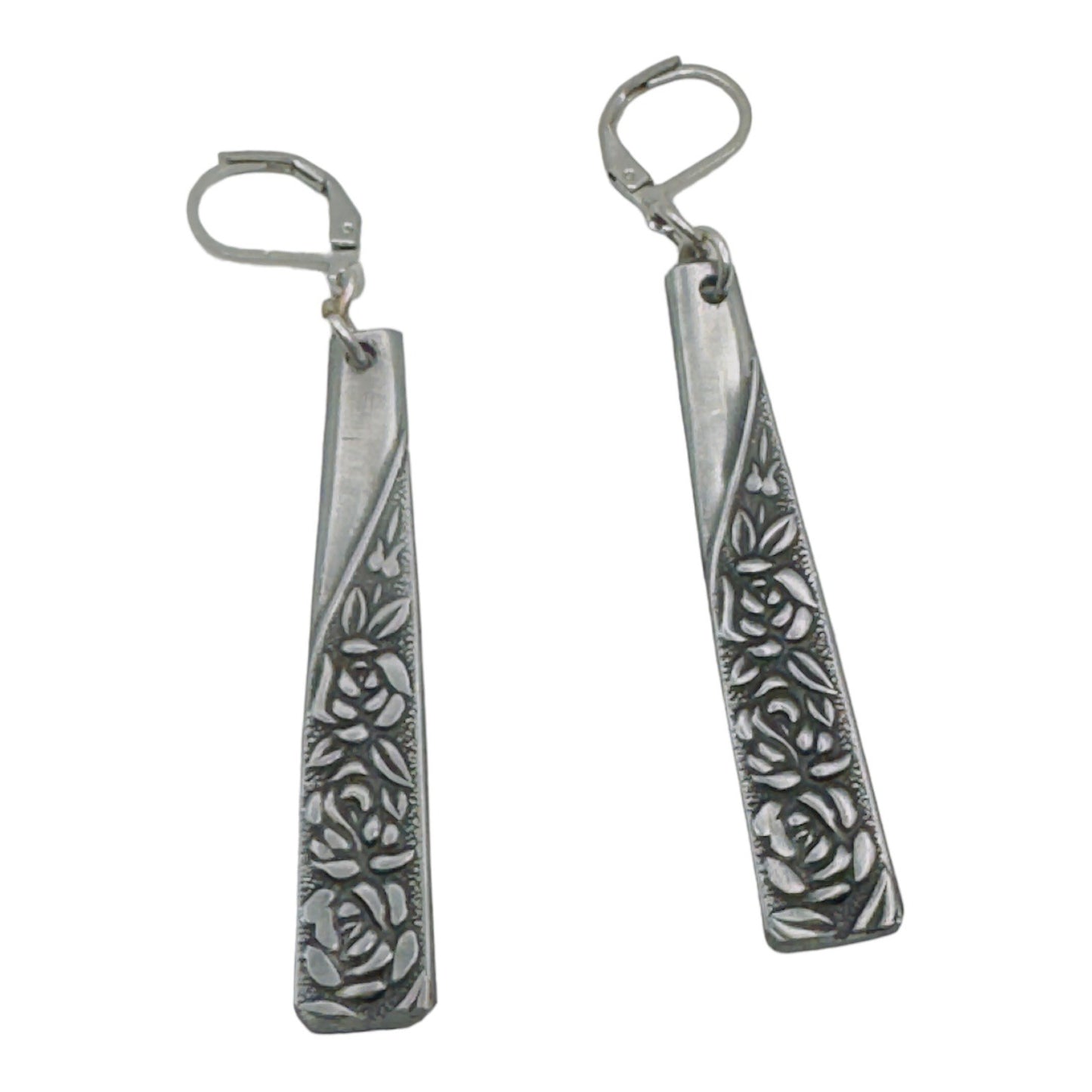 Stainless Steel Spoon Dangle Earrings Antique Roses