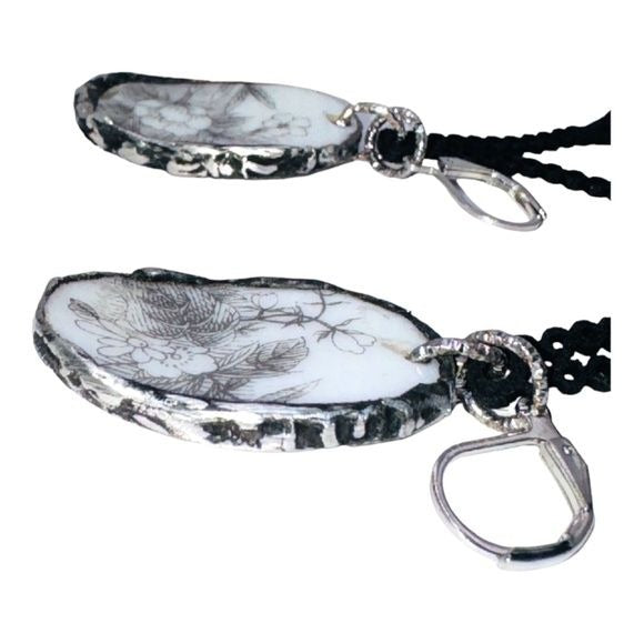 Broken China Filigree Earrings With Artisan Silverware