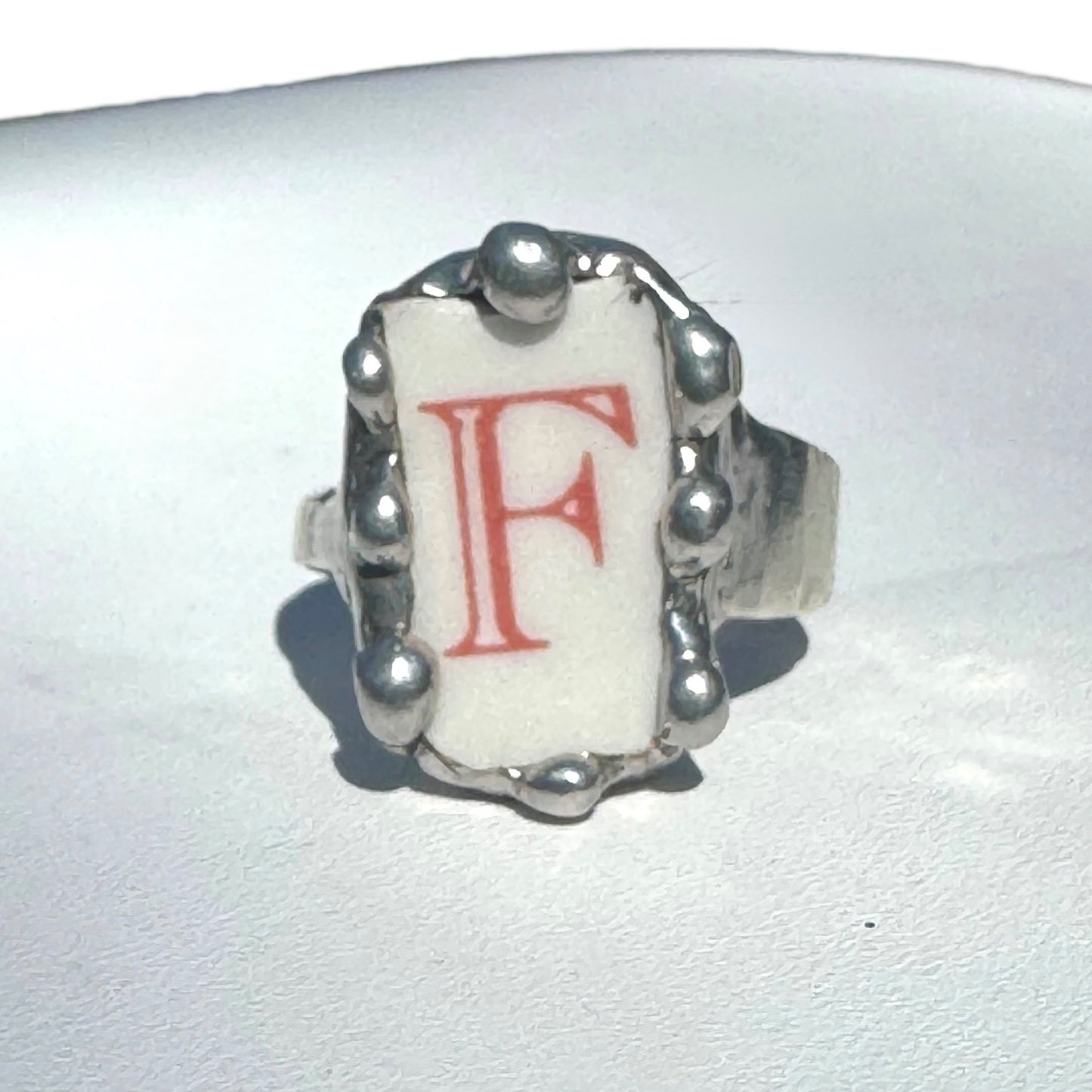 Peter Rabbit Alphabet Broken China Ring & 1847 Rogers Bro 3X SP Spoon Handle Sz 7