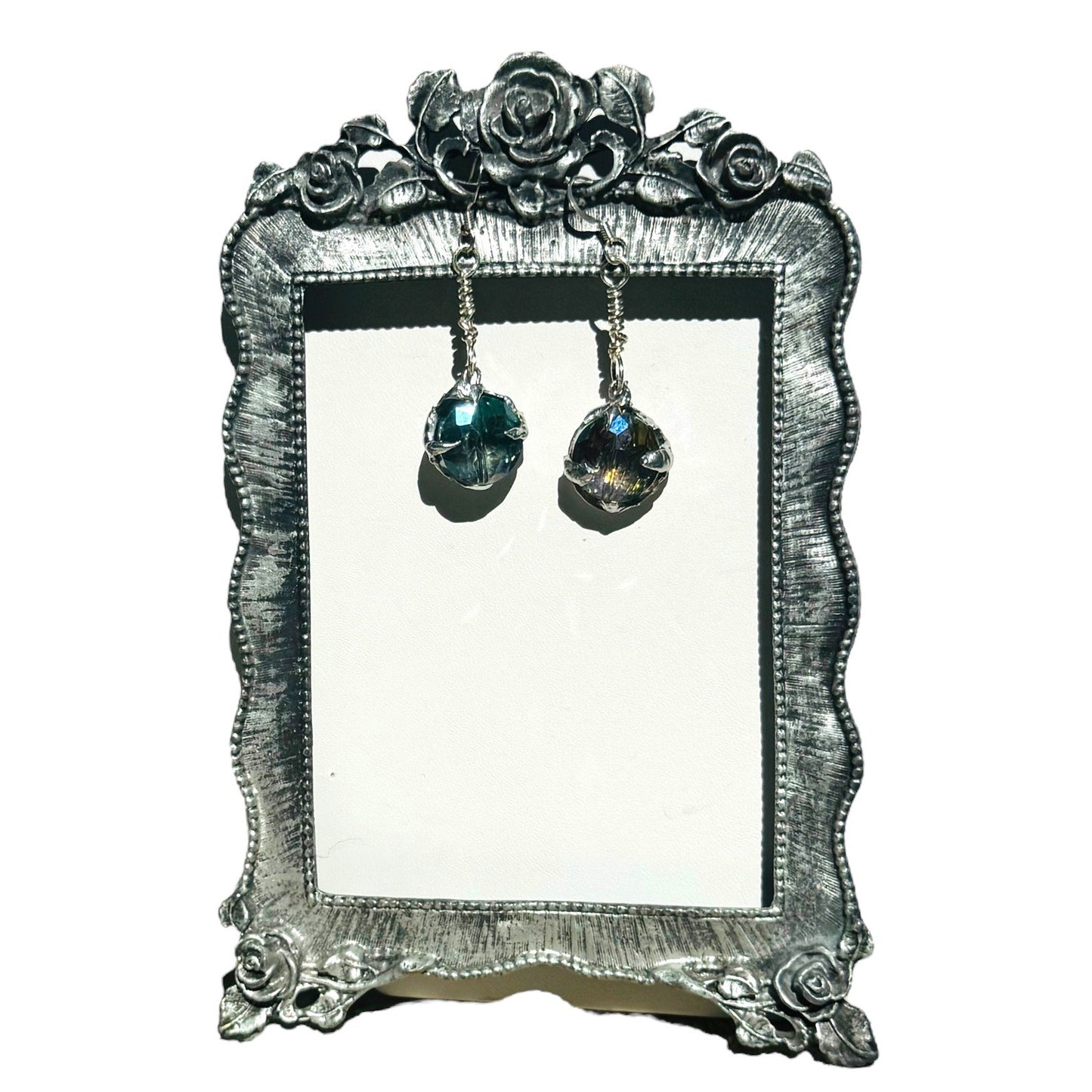 Artisan Crafted Aurora Borealis Crystal Dangle Earrings With Silver Blend Metalwork