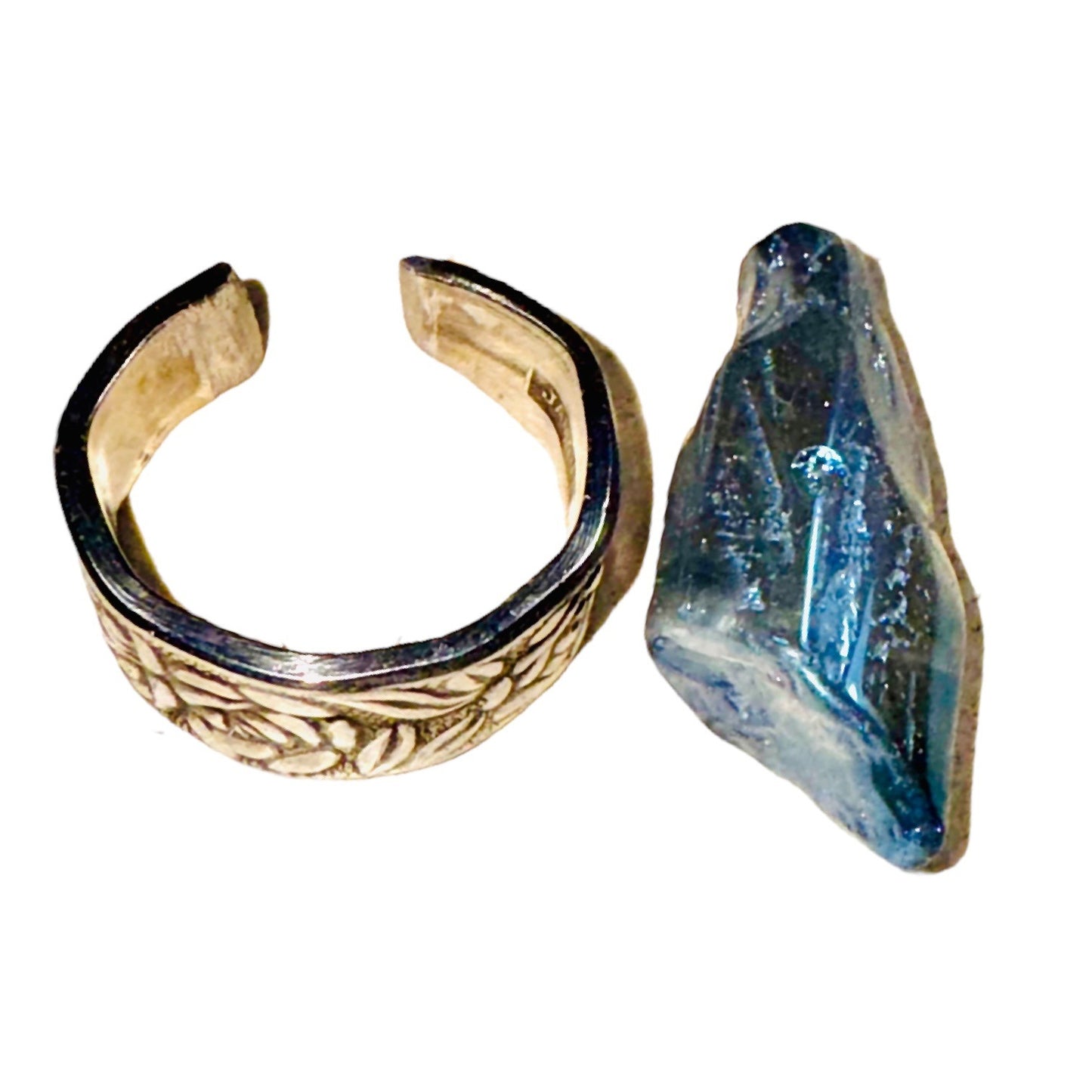 Blue Quartz Statement Ring Stainless Steel Spoon Handle & Brutalist Blend Metalwork Size 9