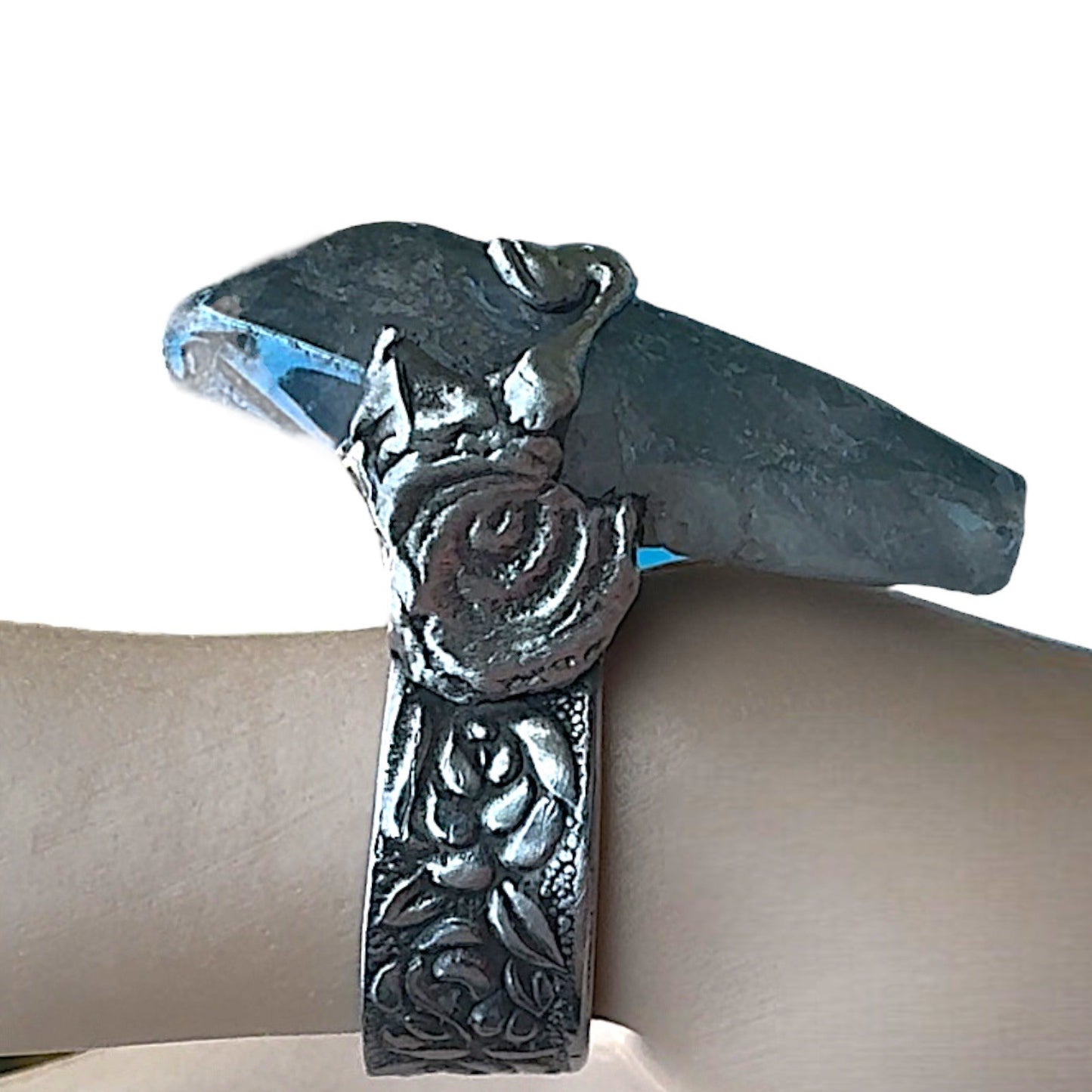 Blue Quartz Statement Ring Stainless Steel Spoon Handle & Brutalist Blend Metalwork Size 9