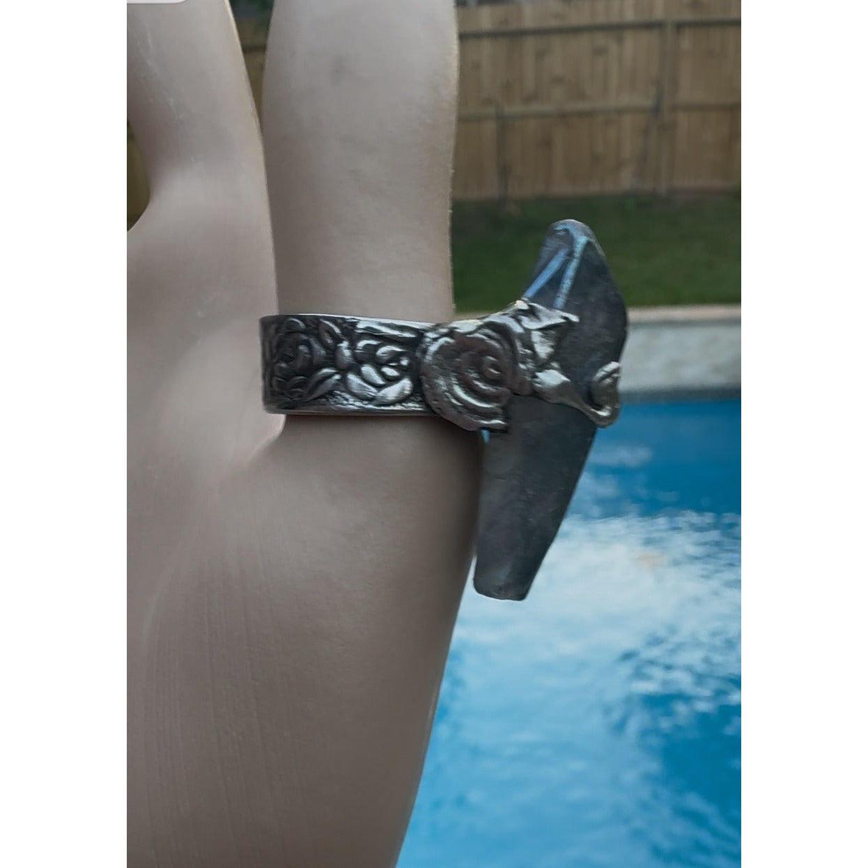 Blue Quartz Statement Ring Stainless Steel Spoon Handle & Brutalist Blend Metalwork Size 9