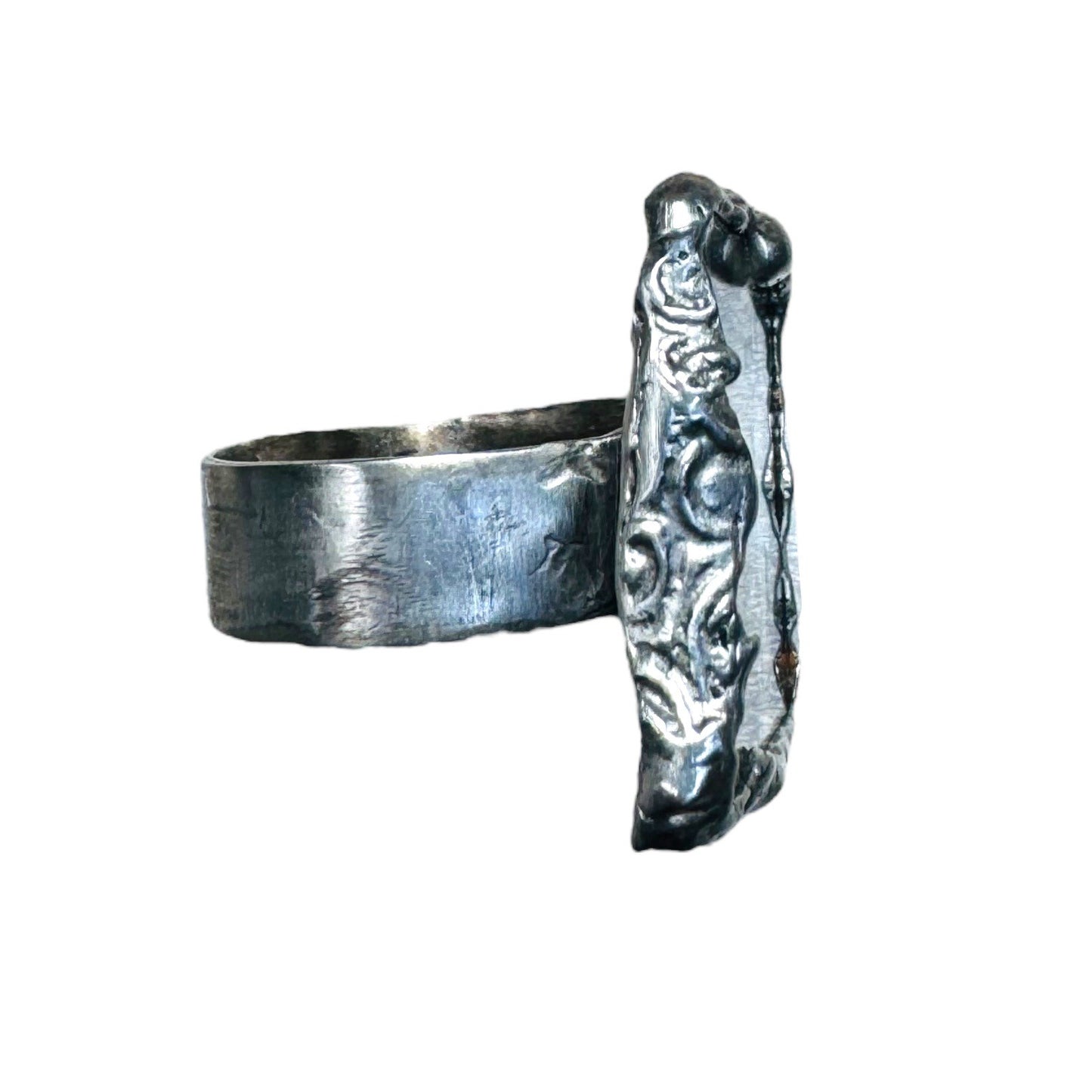 Handcrafted Artisan Silver & Glass Statement Ring Abstract Woman Portrait Design