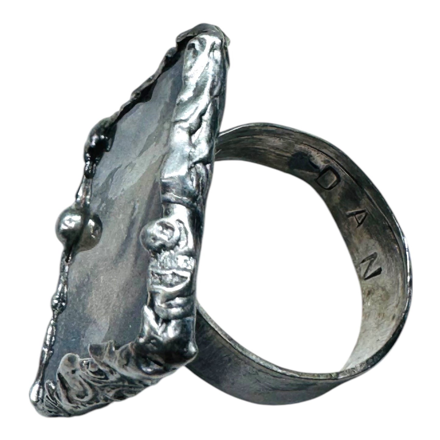 Handcrafted Artisan Silver & Glass Statement Ring Abstract Woman Portrait Design