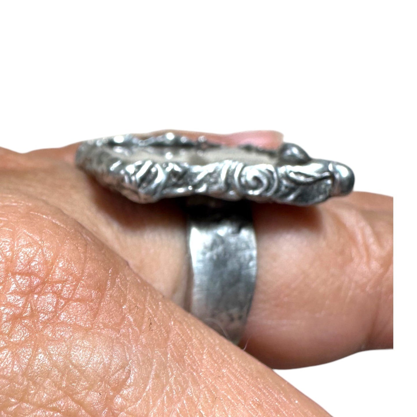 Handcrafted Artisan Silver & Glass Statement Ring Abstract Woman Portrait Design