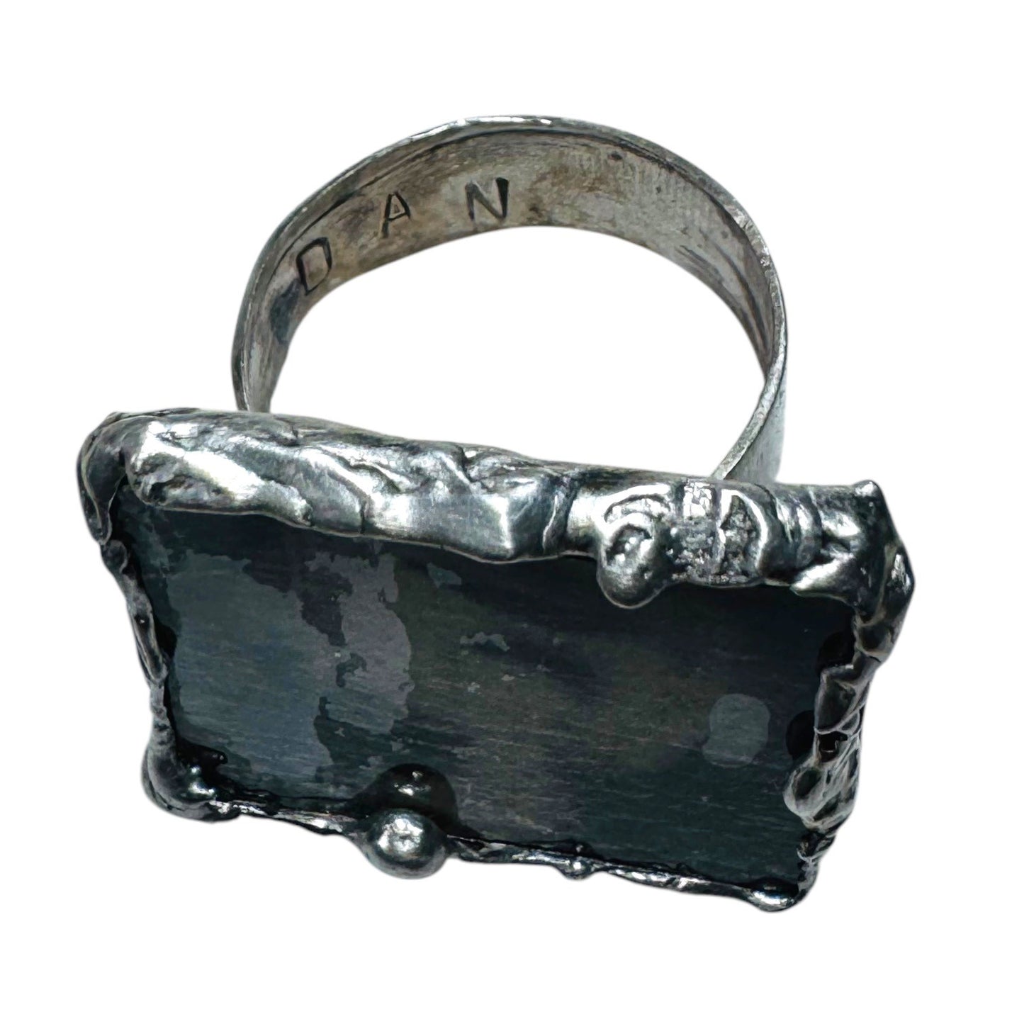 Handcrafted Artisan Silver & Glass Statement Ring Abstract Woman Portrait Design