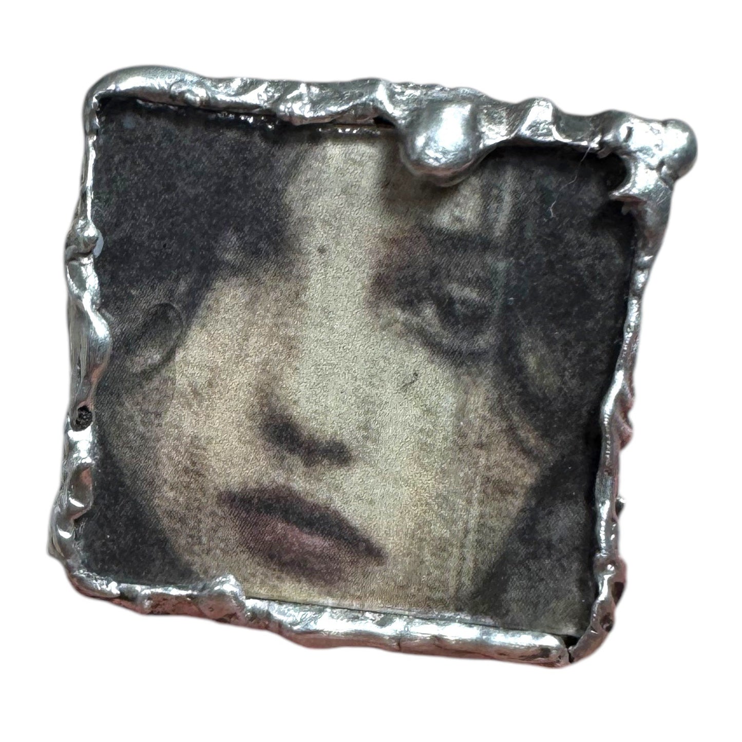 Handcrafted Artisan Silver & Glass Statement Ring Abstract Woman Portrait Design