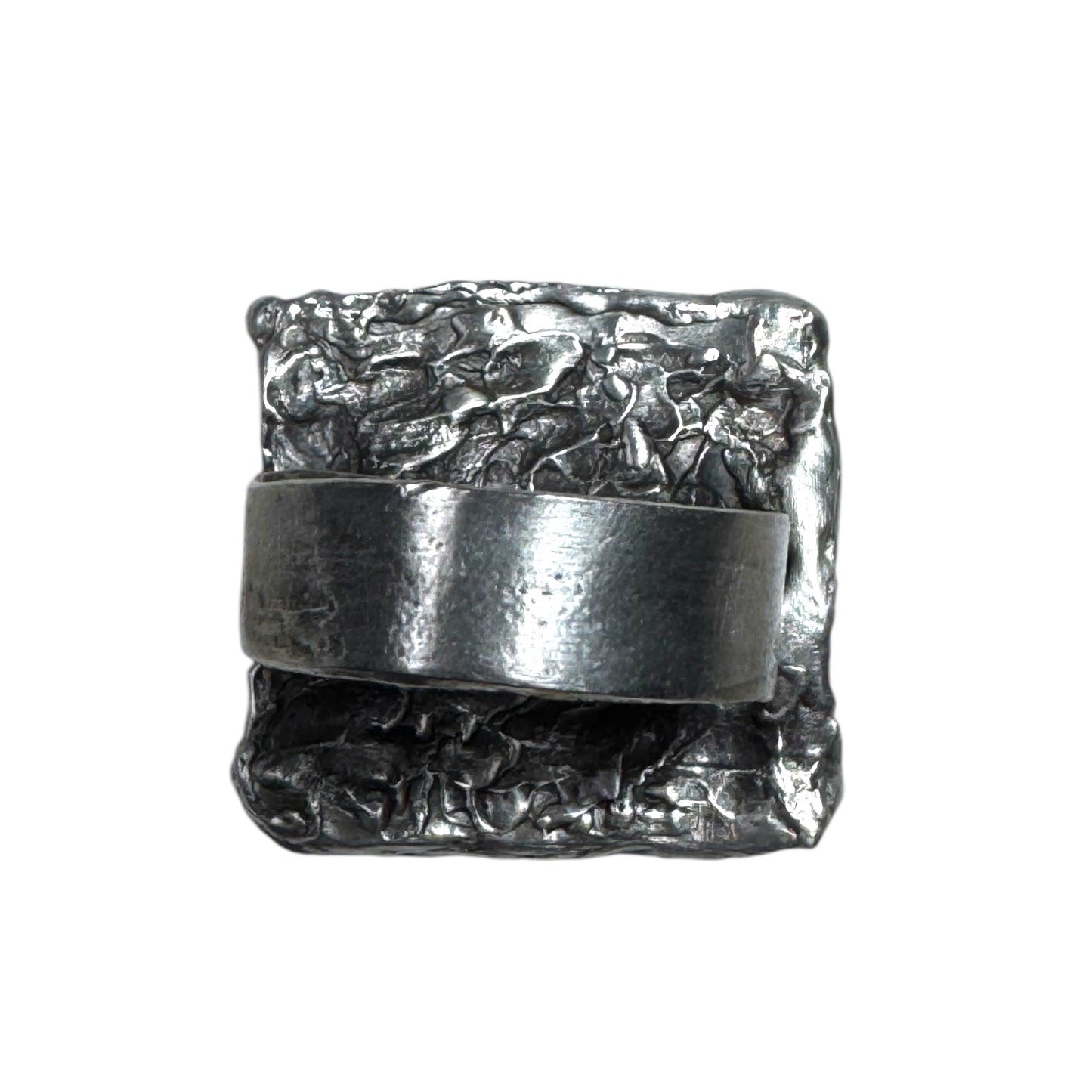 Handcrafted Artisan Silver & Glass Statement Ring Abstract Woman Portrait Design