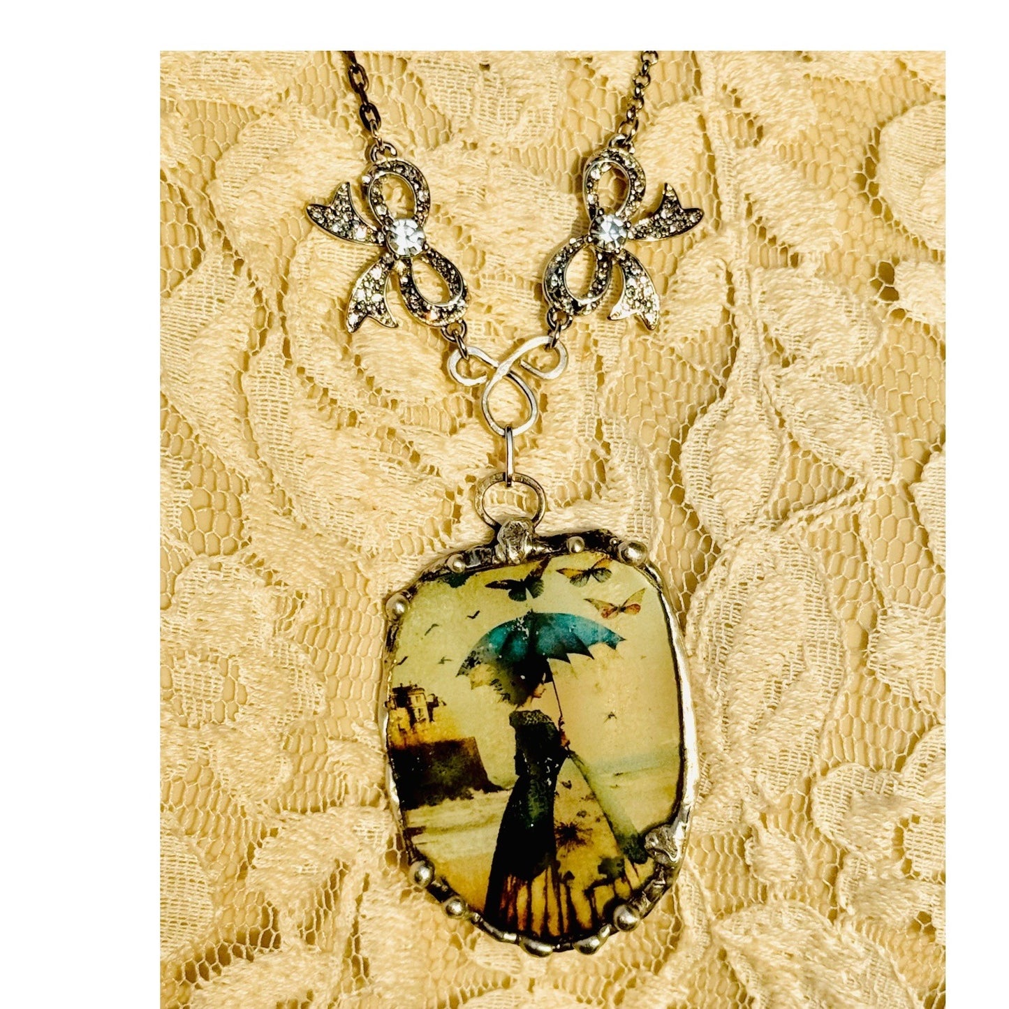 Victorian-Inspired Reversible Pendant w/ Rustic Bezel & VNTG Necklace Components