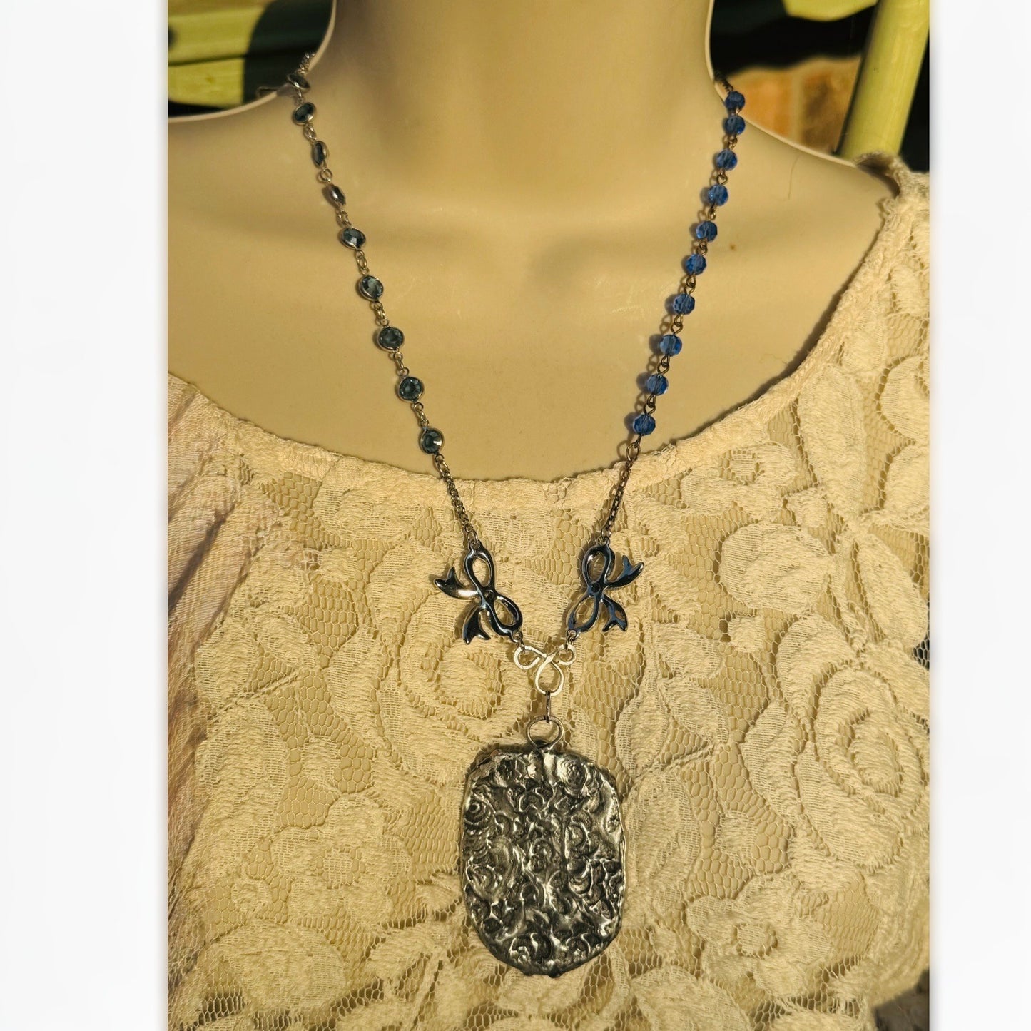 Victorian-Inspired Reversible Pendant w/ Rustic Bezel & VNTG Necklace Components