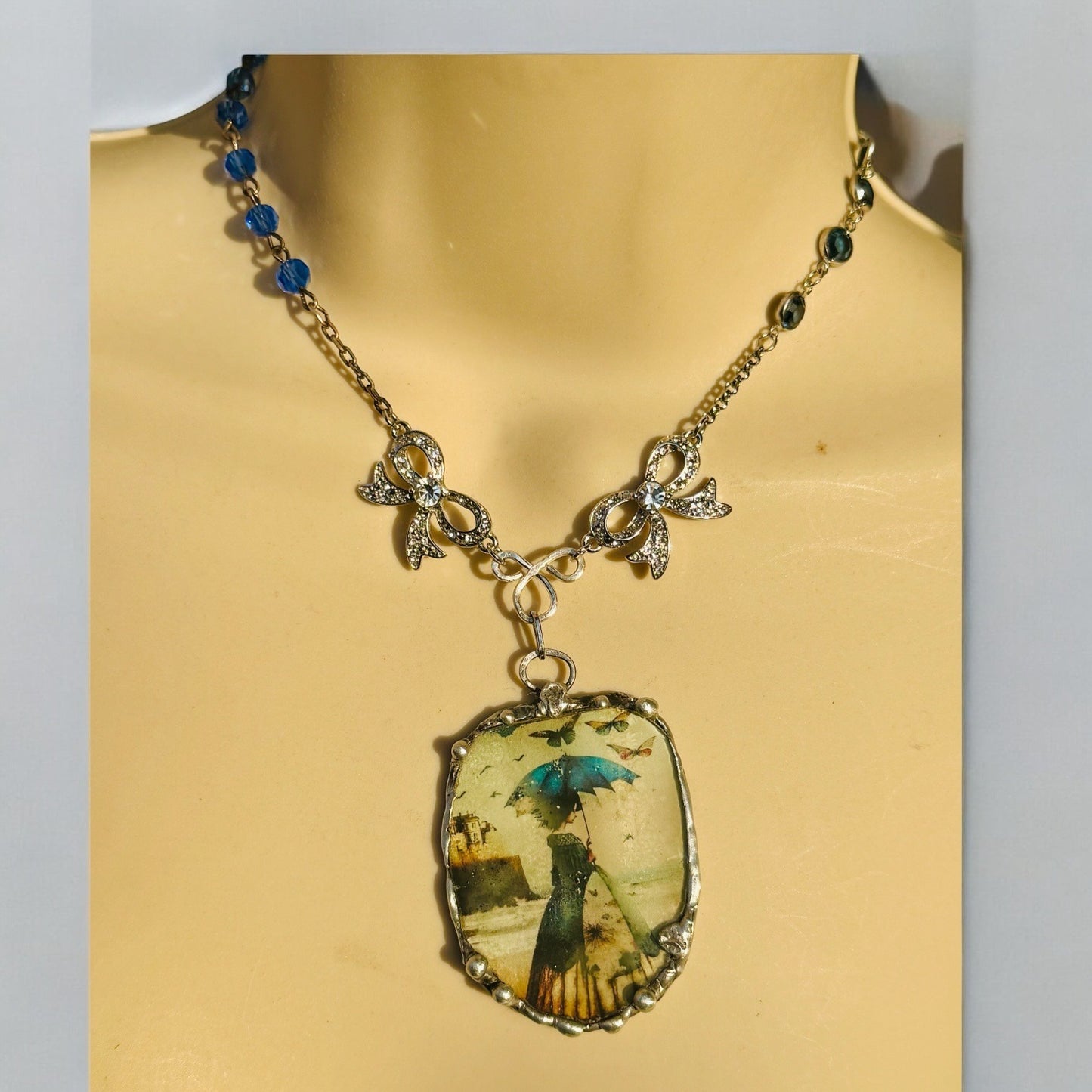 Victorian-Inspired Reversible Pendant w/ Rustic Bezel & VNTG Necklace Components