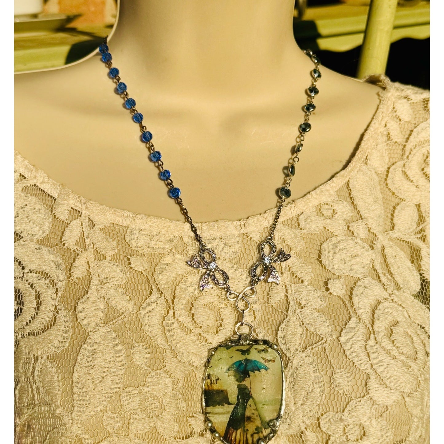 Victorian-Inspired Reversible Pendant w/ Rustic Bezel & VNTG Necklace Components