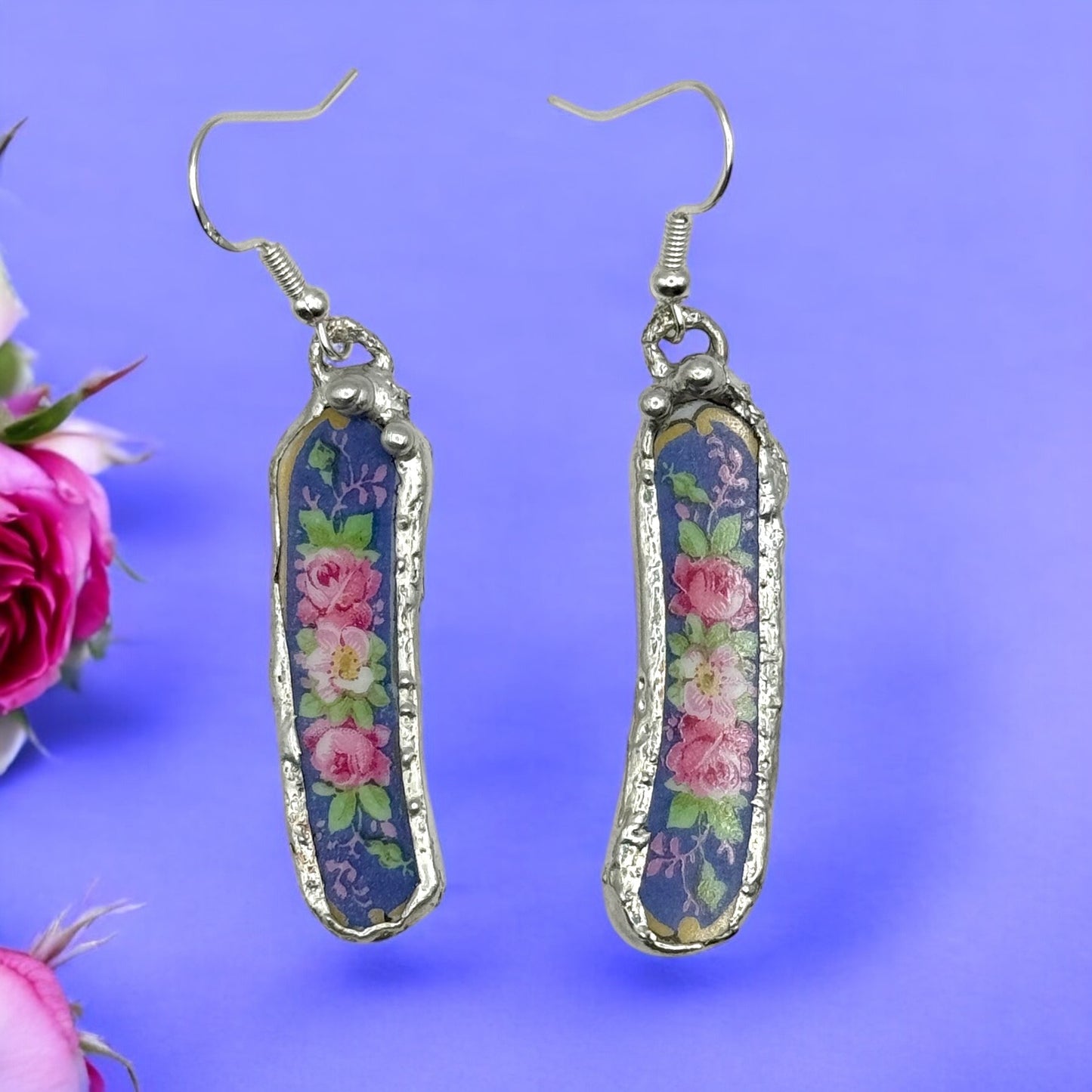 Broken China 925 Rose Earrings Rare Bavaria Tirschenreuth Franklin 4177 Plate