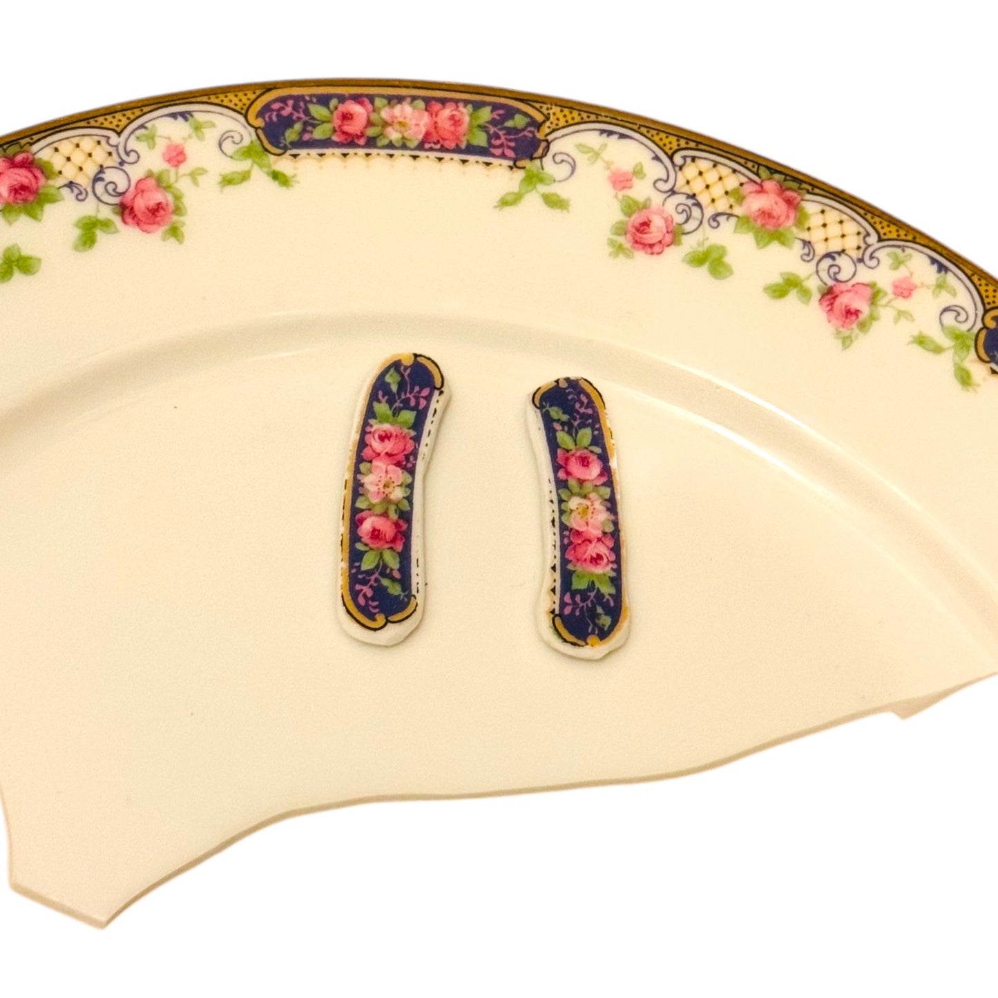 Broken China 925 Rose Earrings Rare Bavaria Tirschenreuth Franklin 4177 Plate