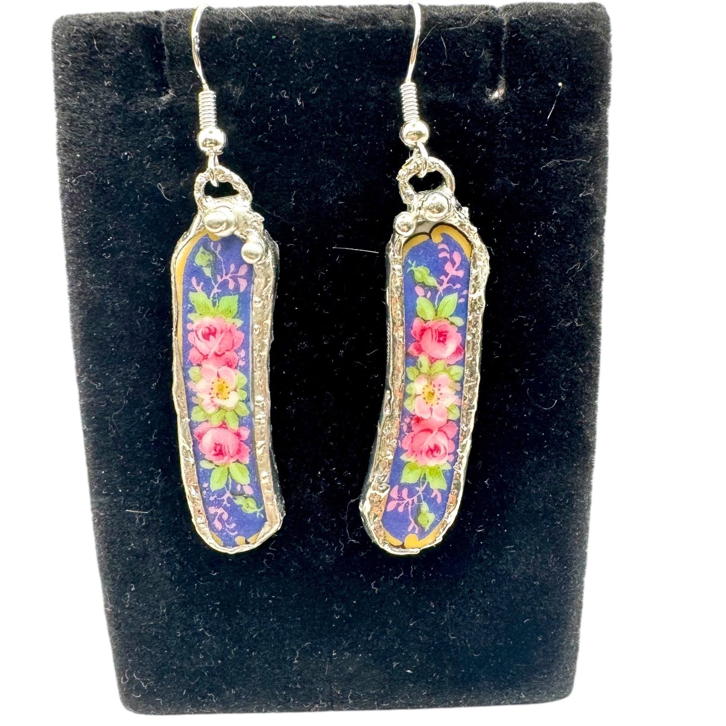 Broken China 925 Rose Earrings Rare Bavaria Tirschenreuth Franklin 4177 Plate