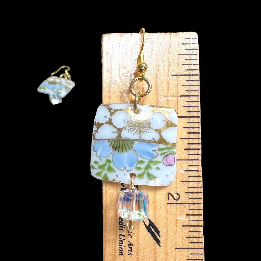 Broken China Pendant Necklace With Gold Tone Chain & Crystal Bead
