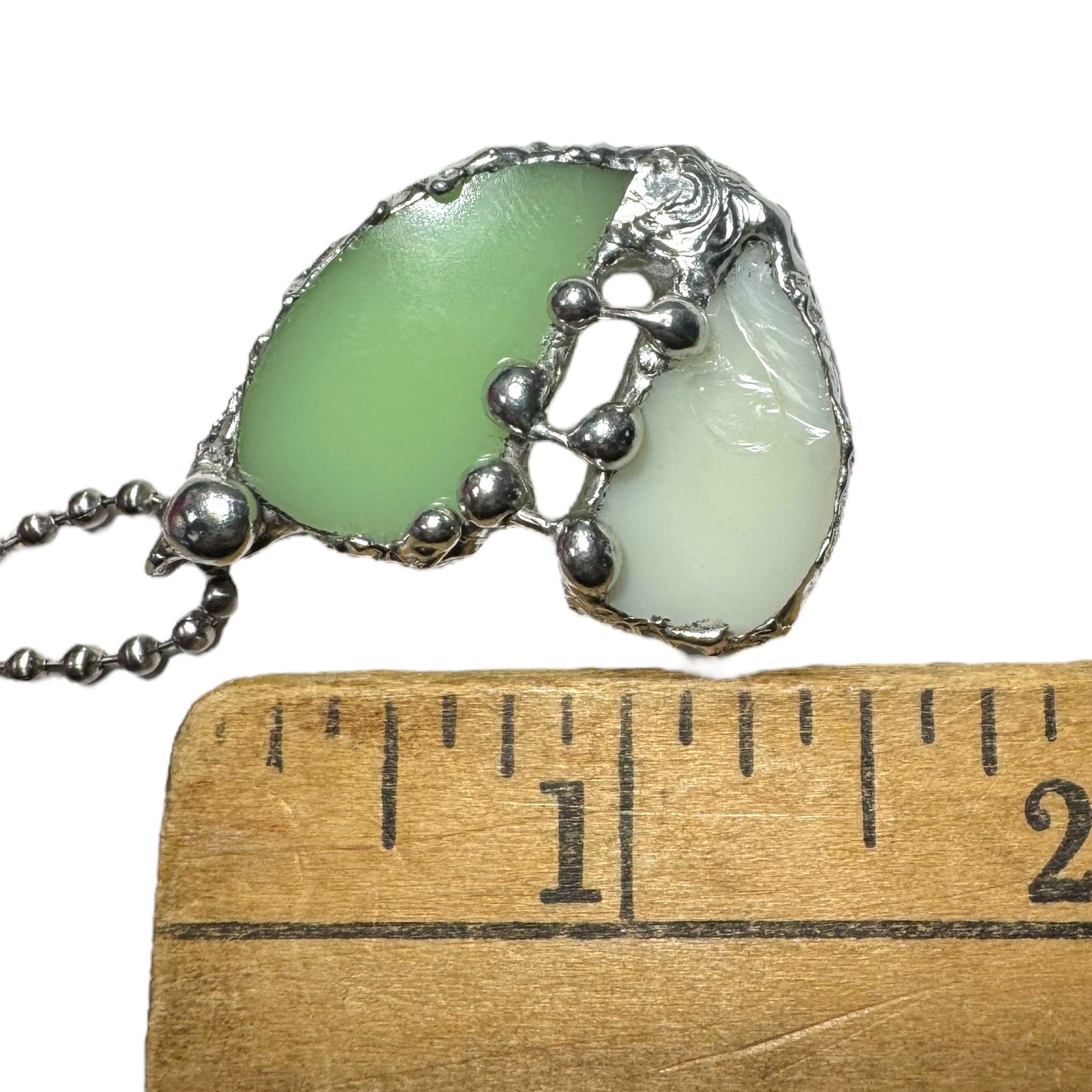 Artisan Uranium Glass & Boho Metalwork Heart Pendant "The Mended Heart"