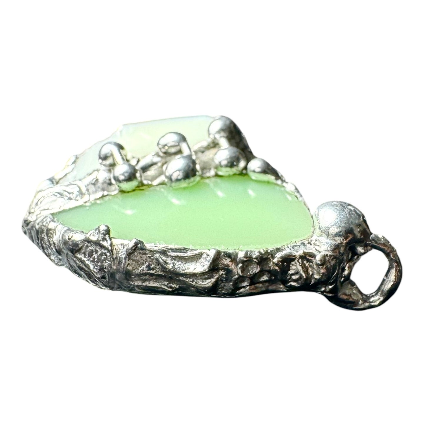 Artisan Uranium Glass & Boho Metalwork Heart Pendant "The Mended Heart"