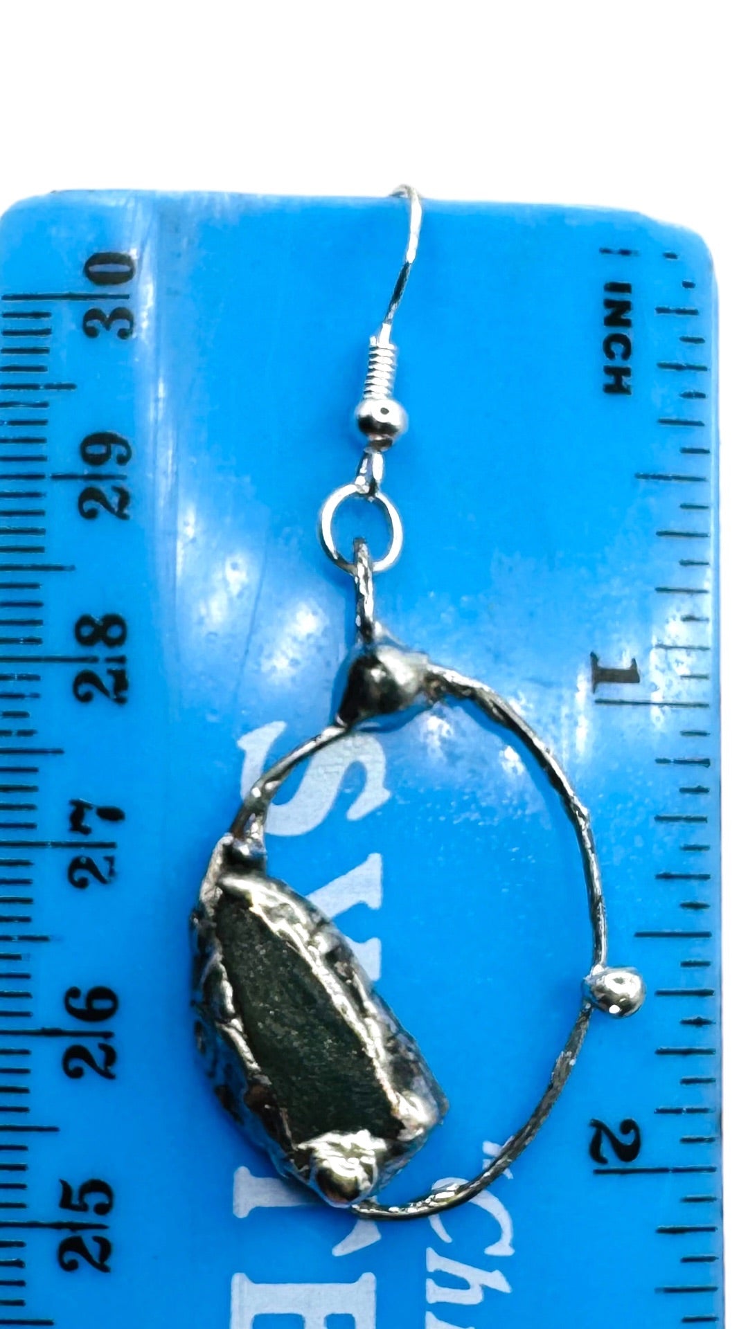 Natural Moldavite & Sterling 925 Boho Metalwork Earrings