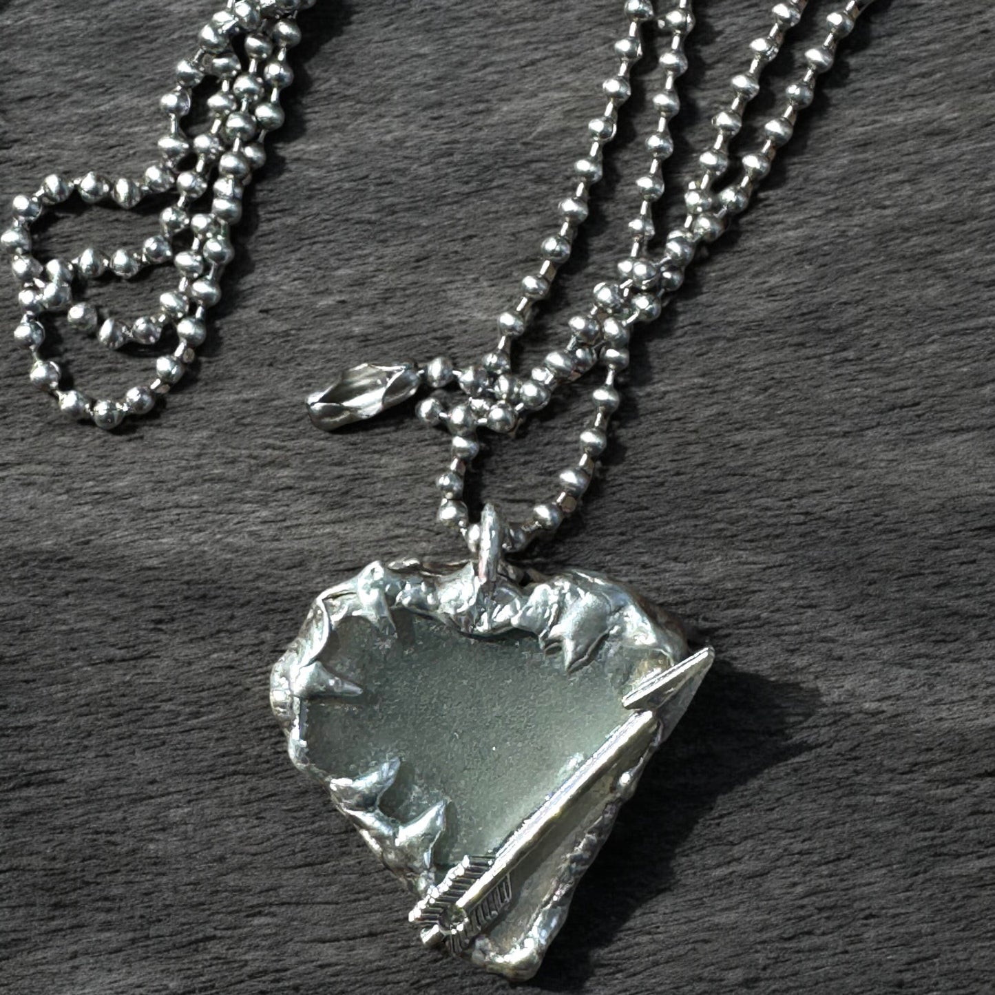 Artisan Sea Glass Heart Pendant With Silver Metalwork Arrow “Struck by Cupid”