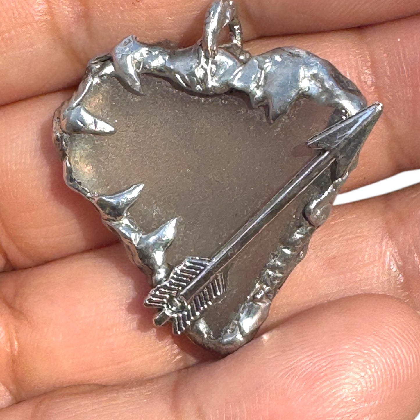 Artisan Sea Glass Heart Pendant With Silver Metalwork Arrow “Struck by Cupid”