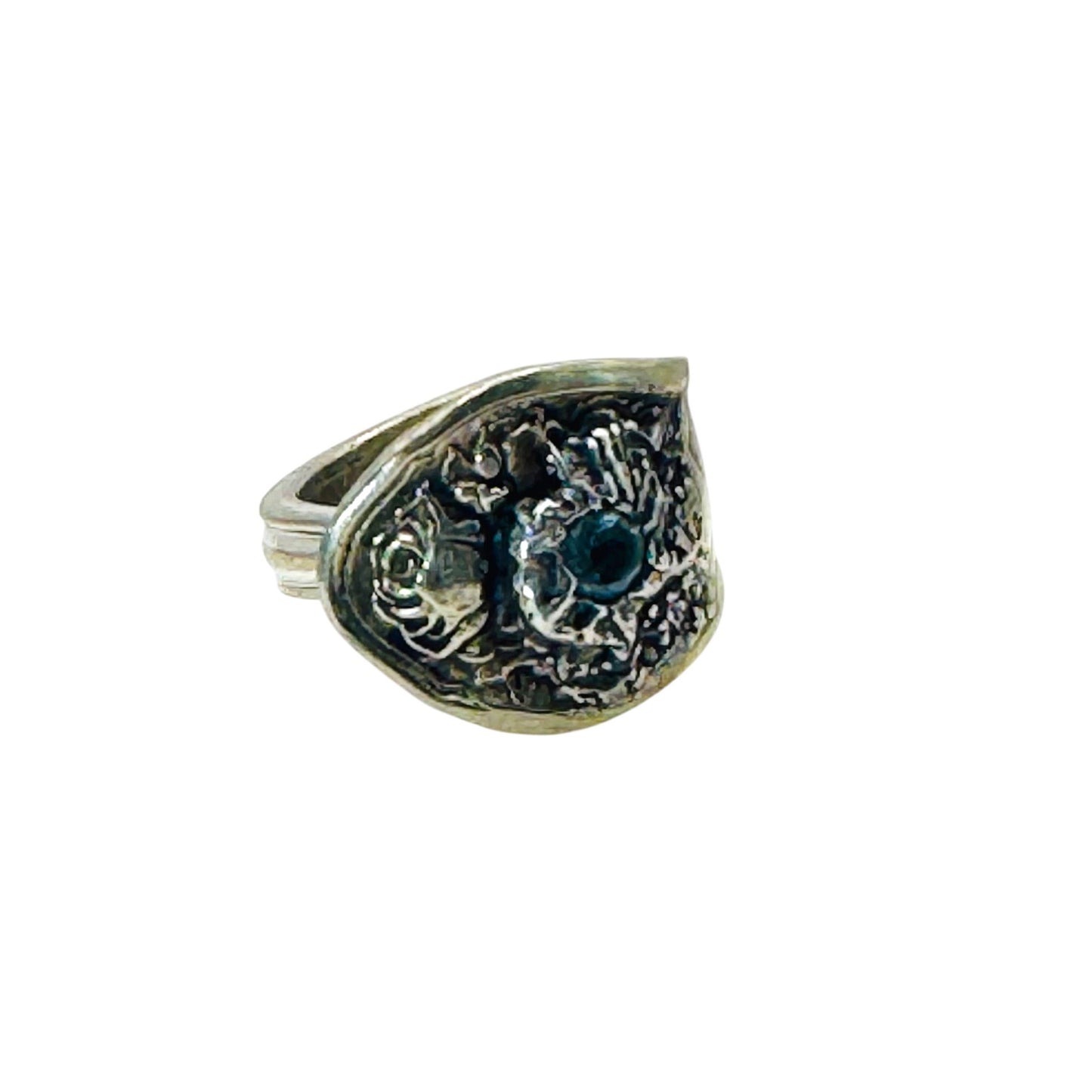 Vintage Oneida Reliance Plate Spoon Ring W Aquamarine & Artisan Boho Metalwork