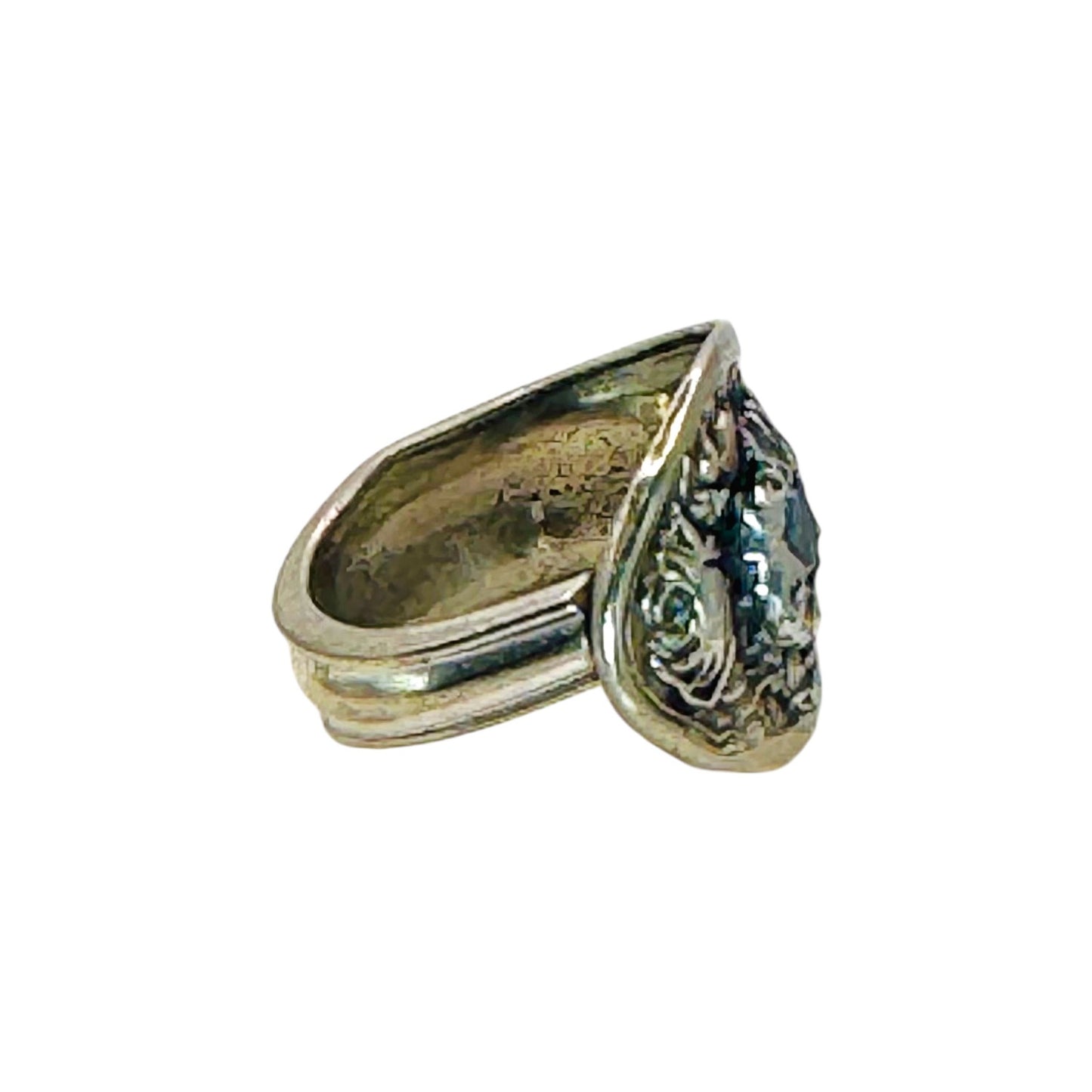 Vintage Oneida Reliance Plate Spoon Ring W Aquamarine & Artisan Boho Metalwork