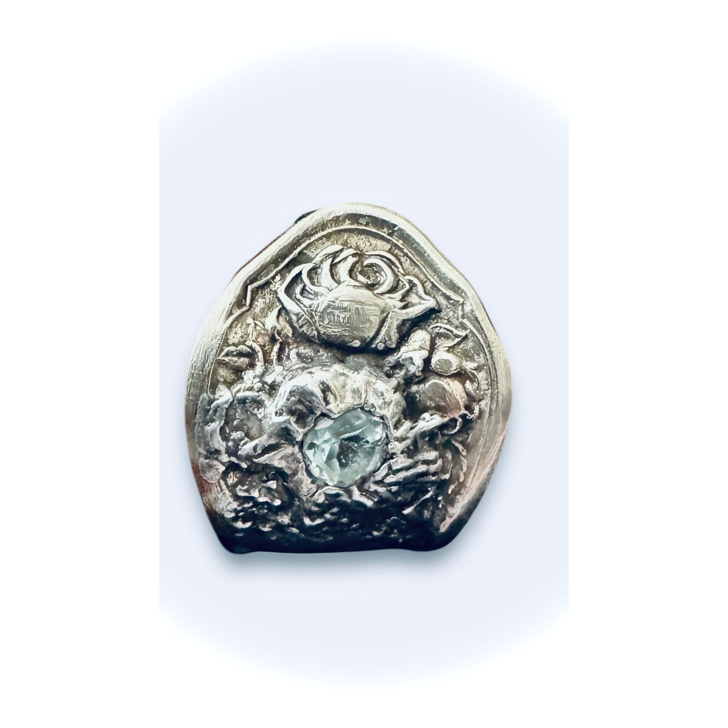 Vintage Oneida Reliance Plate Spoon Ring W Aquamarine & Artisan Boho Metalwork