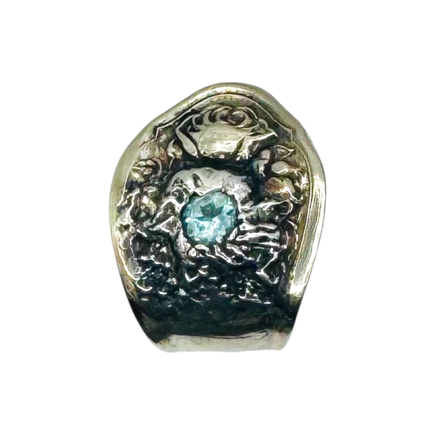 Vintage Oneida Reliance Plate Spoon Ring W Aquamarine & Artisan Boho Metalwork