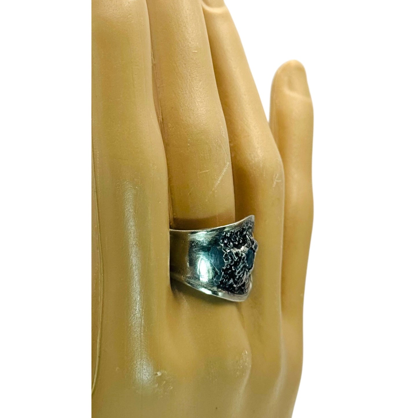 Vintage Oneida Reliance Plate Spoon Ring W Aquamarine & Artisan Boho Metalwork