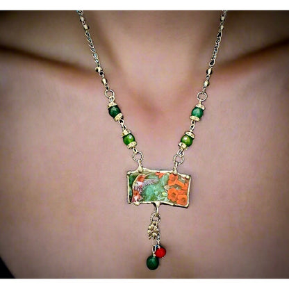 Lena Liu Hummingbird Pendant W/ Silver-Blend Metalwork & Green Quartz Necklace