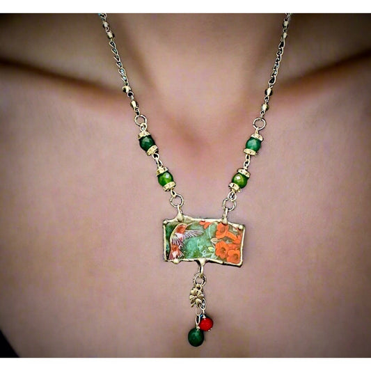Lena Liu Hummingbird Pendant W/ Silver-Blend Metalwork & Green Quartz Necklace