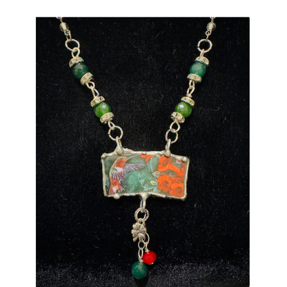 Lena Liu Hummingbird Pendant W/ Silver-Blend Metalwork & Green Quartz Necklace
