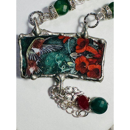Lena Liu Hummingbird Pendant W/ Silver-Blend Metalwork & Green Quartz Necklace