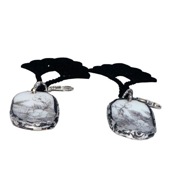 Broken China Filigree Earrings With Artisan Silverware