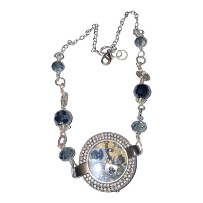 Floating Memory Pendant Reworked Watch Shell, Cameo & Swarovski Crystal Necklace