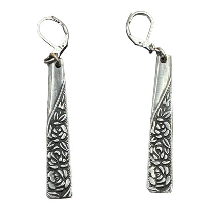 Stainless Steel Spoon Dangle Earrings Antique Roses