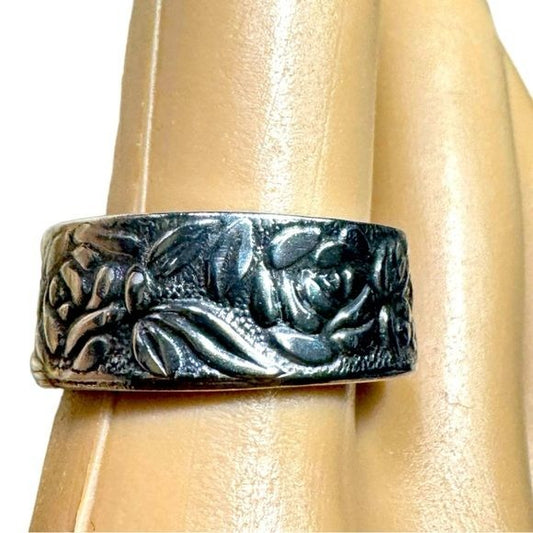 Artisan Roses Ring Made from vintage National Stainless Steel Spoons Size 9.25