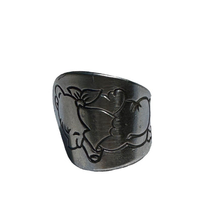 Winnie The Pooh Stainless Steel Spoon Ring Size 6.5 Vintage Tomee Tippee Japan