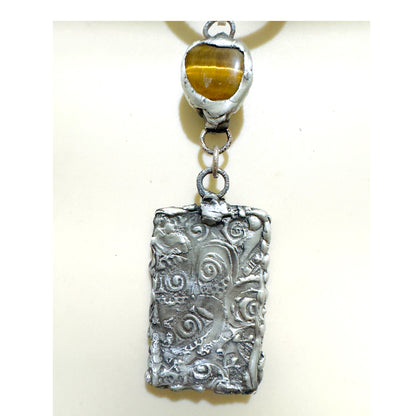 Tarot Card Mixed Media & Artisan Metalwork Tiger Eye Pendant Leather Necklace