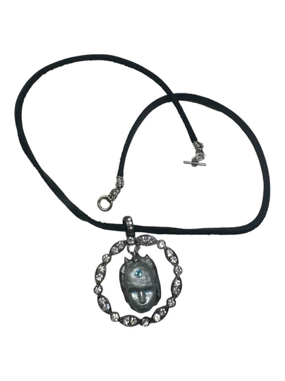 Clay & Metal Bones Evil Eye Amulet Pendant Artisan Mixed Media Necklace