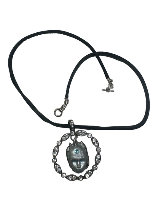 Clay & Metal Bones Evil Eye Amulet Pendant Artisan Mixed Media Necklace